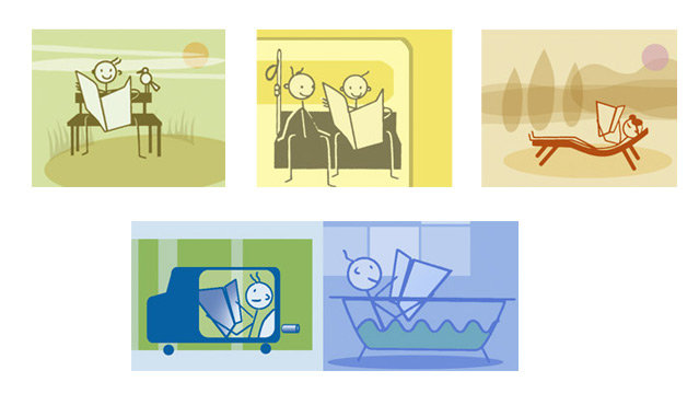 illustrationen, icon, vignetten, zeitungsleser